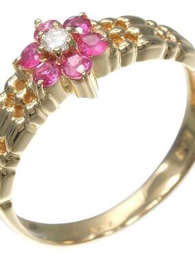 Ring K18 yellow gold/Ruby/diamond #4.7(US Size) 2.6g Women